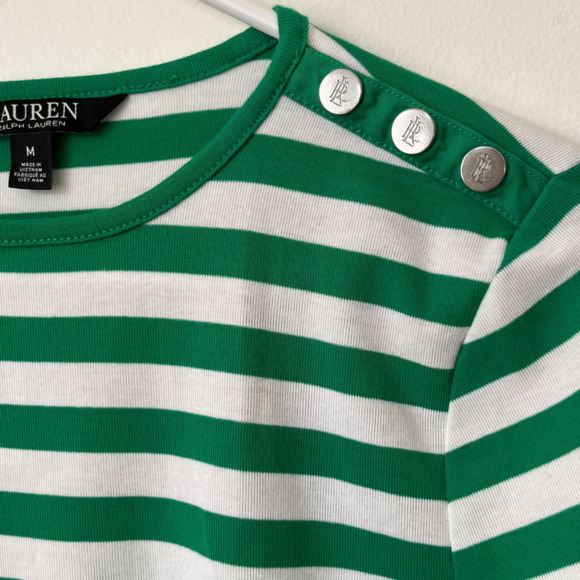Lauren Ralph Lauren Black Label Striped Kelly Green Long Sleeve Top Women Medium - Picture 5 of 11